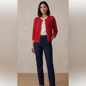 Amber Sun Red 100% Cotton Textured Grid Knit Cardigan, Size XL